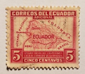 Stamp Latin America Ecuador 1938 Map of Ecuador sc# RA41, PT16 carmine rose used