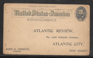 #UX14 UNUSED With PRINTED ADDRESS ATLANTIC CITY NEW JERSEY (A688)