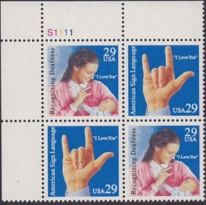 2784a American Sign Language Plate Block MNH