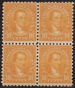 US Stamp - 1925 10c Monroe Perf 10 - 4 Stamp Block MNH - Scott #591