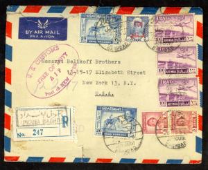 IRAQ 1950 REGISTERED 20f X2 UPU Issue Airmail Postal Tax Cover to USA Commercial