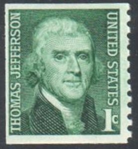 1968 Thomas Jefferson Single 1c Coil Postage Stamp, Sc# 1299, MNH, OG