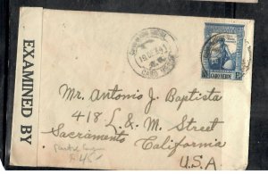 CAPE VERDE ISLAND (P1207BB) 1941 1$75 CENSOR COVER TO USA 