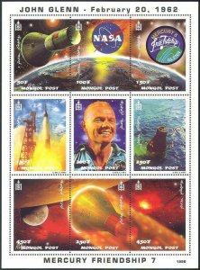 Mongolia 1998 - John Glenn Space - Sheet of 9 Stamps - Scott #2355 - MNH