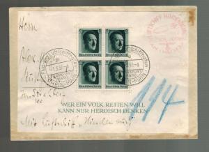 1937 Frankfurt Germany Hindenburg Zeppelin Cover to USA LZ 129  Canceled  Flight