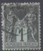 FRANCE   86a USED 1877 1c blk,gray bl PEACE/COMMERCE CV $1.7