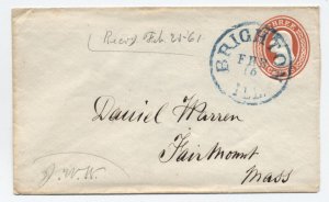 1861 Brighton IL blue CDS U9 stamped envelope [h.4590]