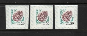 1993 Pine Cone Sc 2491c 29c COIL MNH lot of 3 singles