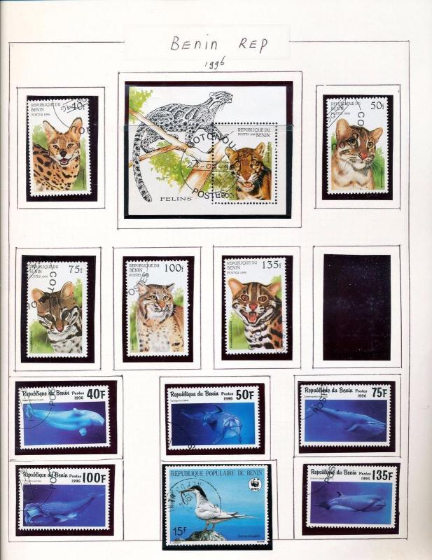 BENIN 1995/98 Wildlife Dogs Birds Sheets Used 90 +Items (pie 269)