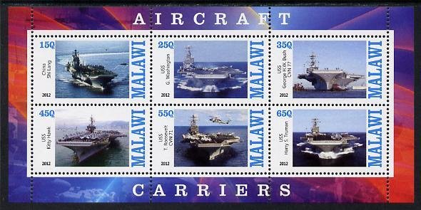 MALAWI - 2012 - Aircraft Carriers #1 - Perf 6v Sheet - MNH - Private Issue