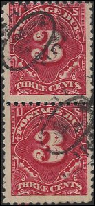 Scott# J24  1891 3c brt clar  Numeral -Pair -    Used - Fine