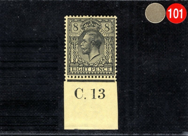 GB KGV Stamp SG.390 8d Black/Yellow Control *C.13* (1913) Mint LMM GRED101