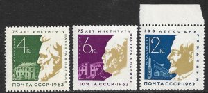 RUSSIA USSR 1963 Pasteur Institute Paris Set Sc 2803-2805 MNH