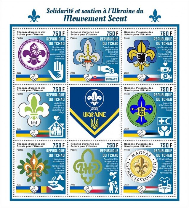 CHAD - 2022 - Scout for Ukraine - Perf 8v Sheet - Mint Never Hinged