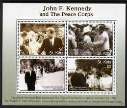 ST. KITTS - 2007 - J F Kennedy, Peace Corps - Perf 4v Sheet - Mint Never Hinged