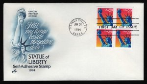 #2599 29c Statue of Liberty-Block of 4, Art Craft FDC **ANY 5=FREE SHIPPING**