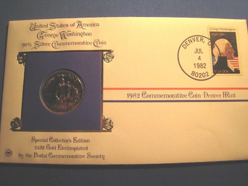 1982 PCS - 24k GOLD PLATED, 90% SILVER WASHINGTON COIN AND COVER  (gg)