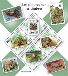 Niger - 2022 Stamps on Stamps, Tiger, Bat - 4 Stamp Sheet - NIG220130a