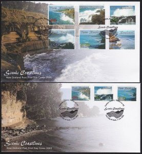 NEW ZEALAND 2002 Coastlines - sheet & self adhesive sets on 2 FDCs.........A7678