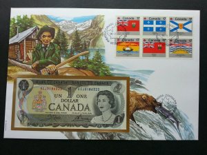 Canada Flags 1990 Bear Fish Mountain River FDC (banknote cover) *rare