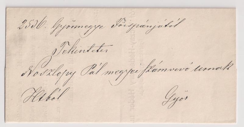 Hungary: STAMPLESS from Gyor 1869 no cancel but PRINTED DECLARATION within VF!