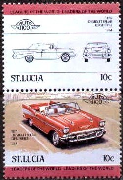 Antique Automobile, Chevrolet Bel Air, 1957, St. Lucia stamp SC#654 MNH