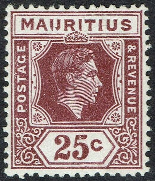 MAURITIUS 1938 KGVI 25C  I J FLAW 