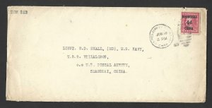 CHINA US 1920 POST OFFICE IN SHANGHAI 4C REVALUED 2C WASH. TIED SHANGHAI