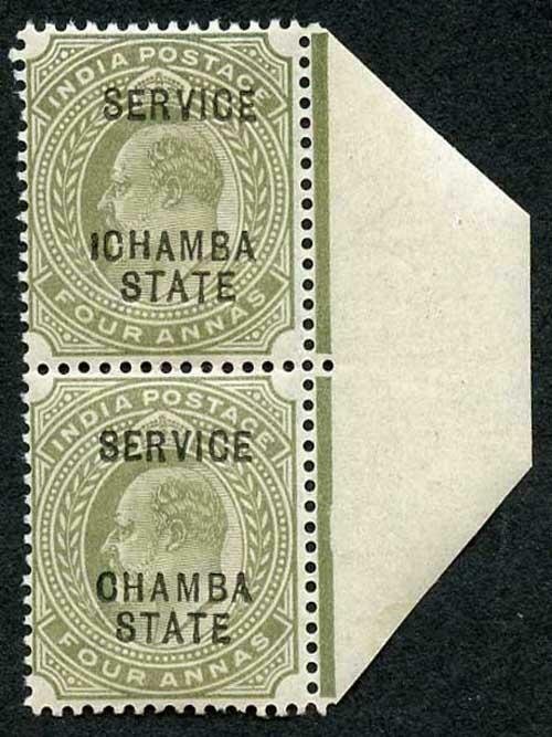 Chamba SG28 KEVII 4a Pair inc ICHAMBA VARIETY U/M Stated from the 1908 Printing