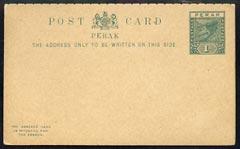 Malaya - Perak 1895c 1c + 1c (Tiger) rely paid card intac...