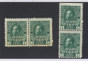 4x Canada Mint War Tax Stamps 2x Pairs #MR1-1c 3x MH 1x MNH Guide Value = $70.00
