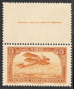 FRENCH MOROCCO 1922-27 5c Biplane Over Casablanca AIRMAIL Scott No. C1 MNH