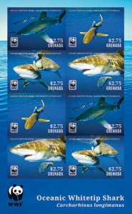 Grenada - 2014 - WWF White Tip Shark - Sheet Of 8 - MNH