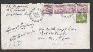 #727 on Special Delivery LONGVIEW & SAN ANTO R.P.O. MAY/31/1933 COVER (12798)