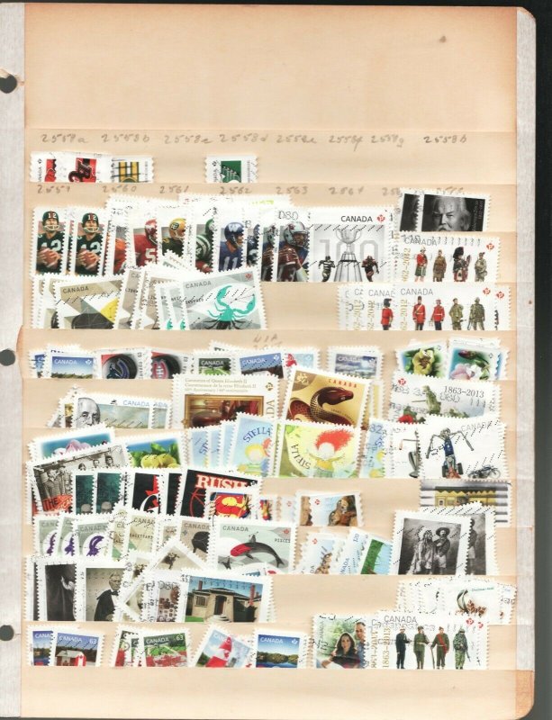 Sc#2361+ up (2010 to 2016) - Canada - 7 stock pages of Used -  approx 850 stamps