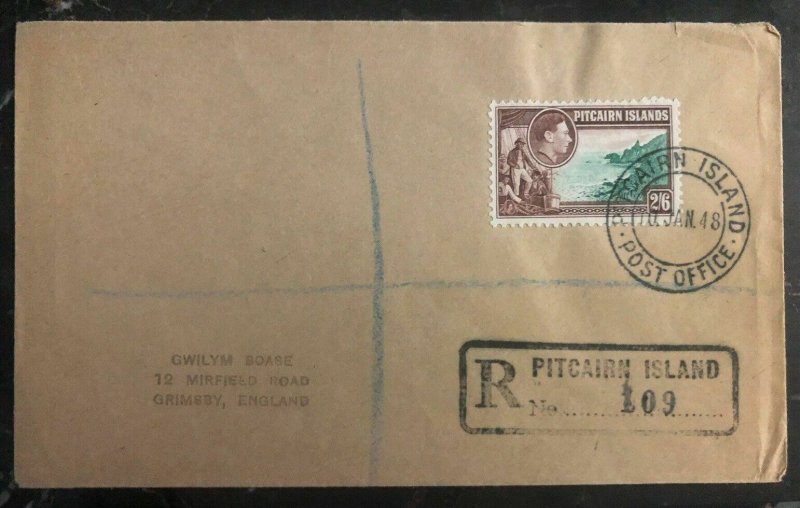 1948 Pitcairn Island Registered Cover To Grimsby England 2/6