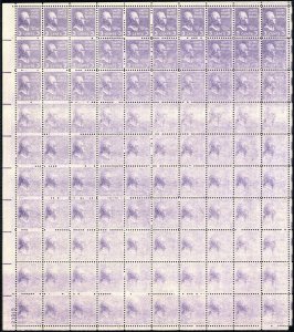 807, Mint NH 3¢ Drastic Under Inking Full Sheet of 100 Stamps -- Stuart Katz