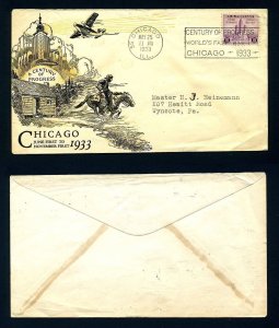 # 729 First Day Cover with Linprint cachet from Chicago, Illinois - 5-25-1933