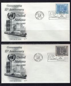 UN New York 83-84 Anniversary Fleetwood Set of Two U/A FDCs