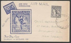 AUSTRALIA 1949 1/6d Hermes commem FDC Sydney to New Zealand.................K516