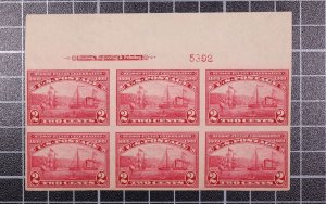 Scott 373 - 2 Cents Hudson Fulton OG MH - Plate Block Of 6 PL# 5392 SCV $240.00