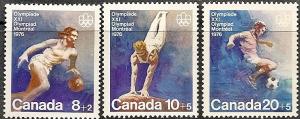 Canada 1976 Sc#B10/B12 BASKETBALL/SOCCER/VAULTING MONTREAL OLYMPICS Set (3) MNH