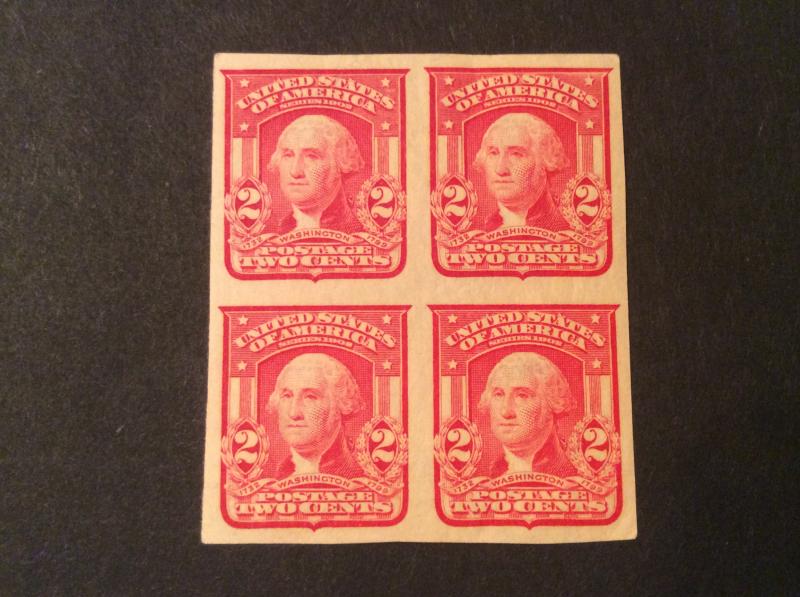 U.S.#320 Washington 2c Type l Imperf Block of 4 M-H, OG.