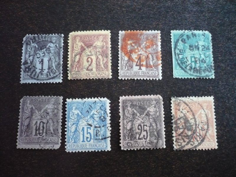 Stamps - France - Scott# 78,86,88,90-93,95 - Used Part Set of 8 Stamps