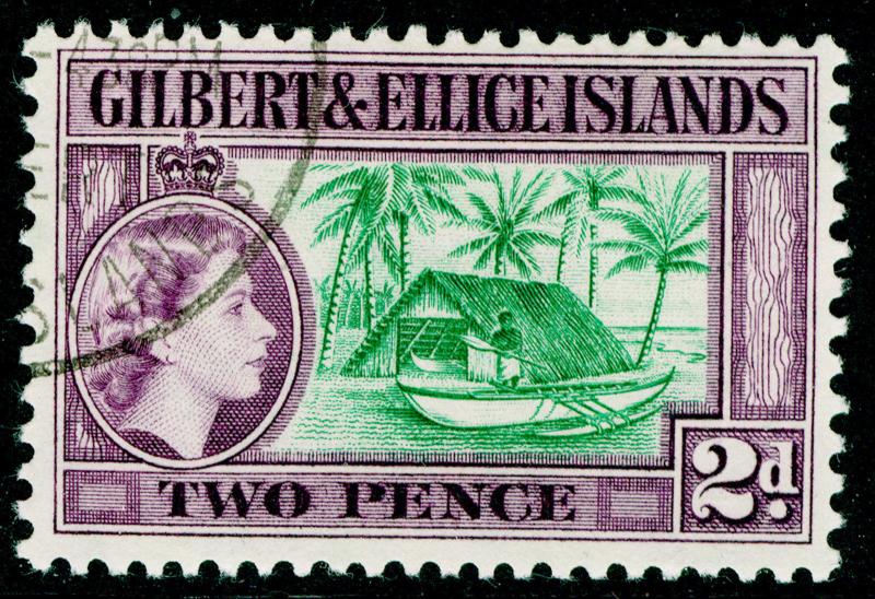 GILBERT & ELLICE ISLANDS SG66a, 2d bluish green & pur, FINE USED, CDS. Cat £38.