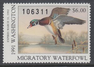 US 6 Washington State Duck Stamp  MNH VF