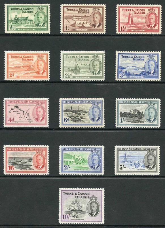 Turks and Caicos SG221/33 1950 KGVI Set of 13 Wmk Mult Script CA M/M