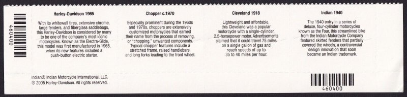 Scott #4088a (4085-88) Am Motorcycles (Block) Strip of 4 Stamps - MNH PC#5 Bott