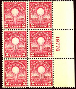 U.S. #654 MINT PL# BLOCK OG NH