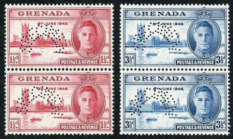 GRENADA SG164s/5s 1946 Victory PAIR SPECIMEN U/M VERTICAL PAIRS